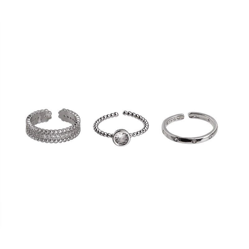 Set 3 nhẫn trơn zircon Titan phong cách freesize
