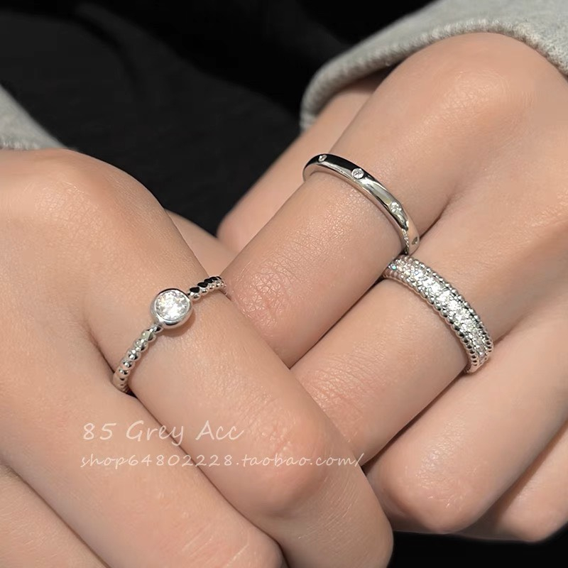 Set 3 nhẫn trơn zircon Titan phong cách freesize