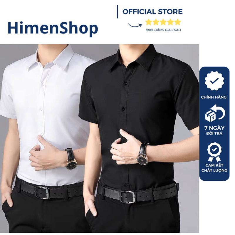 Áo sơ mi cộc tay Himen dáng ôm gọn vải lụa kháng nhăn mặc mát