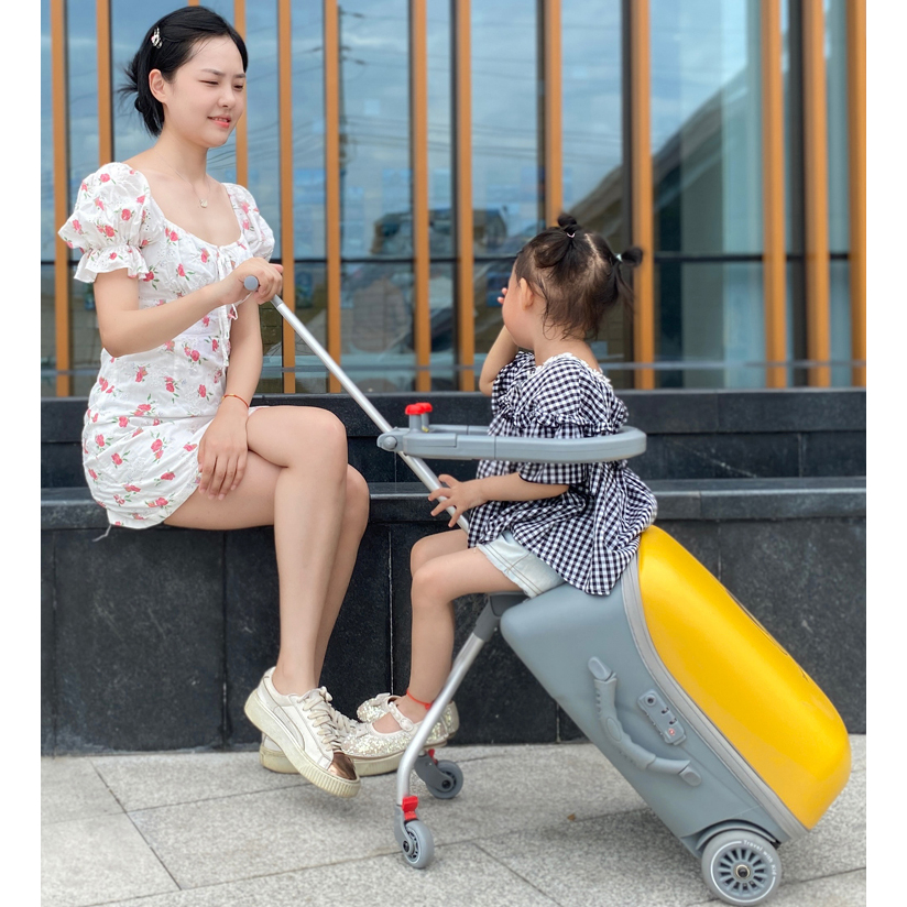 Vali trẻ em kiêm ghế ngồi cho bé chính hàng QBOX, Valy kéo du lịch kèm xe đẩy đa năng 2in1 được đem lên máy bay tiện lợi
