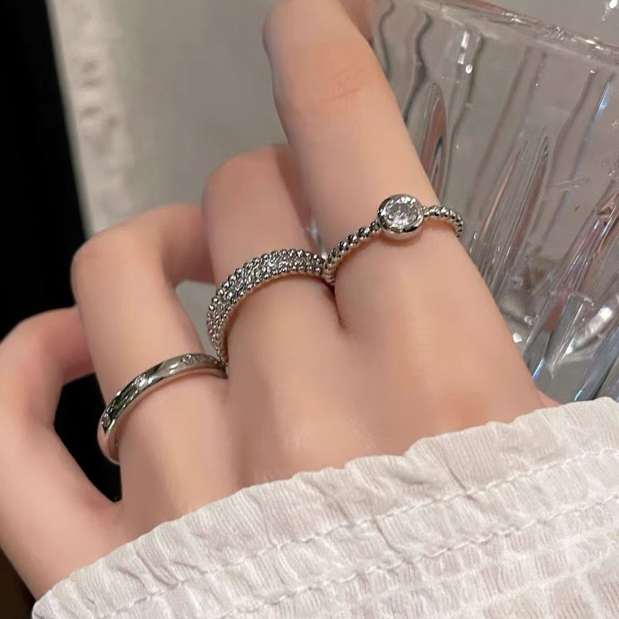 Set 3 nhẫn trơn zircon Titan phong cách freesize