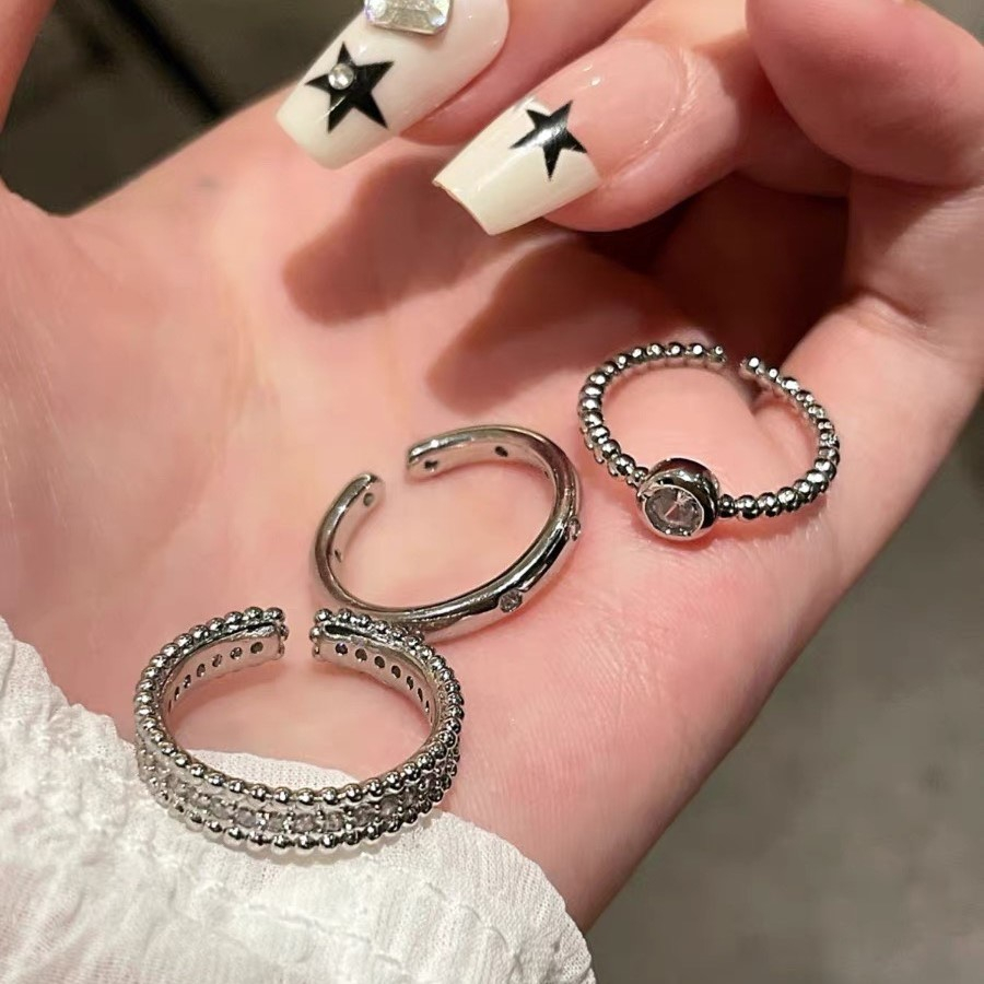 Set 3 nhẫn trơn zircon Titan phong cách freesize