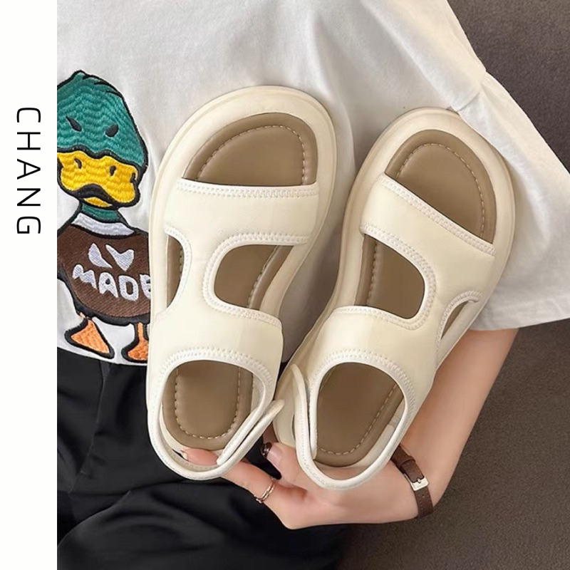 Giày sandal quai vải chần bông đế bằng răng cưa cao 4cm phong các học sinh sinh viên dễ phối đồ