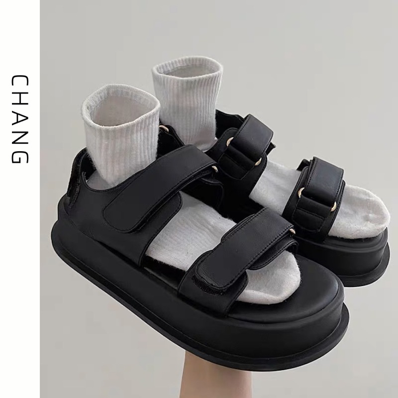 Sandal quai ngang dán đế bằng 3.5cm phong cách Ulzzang dễ phối đồ cho học sinh sinh viên
