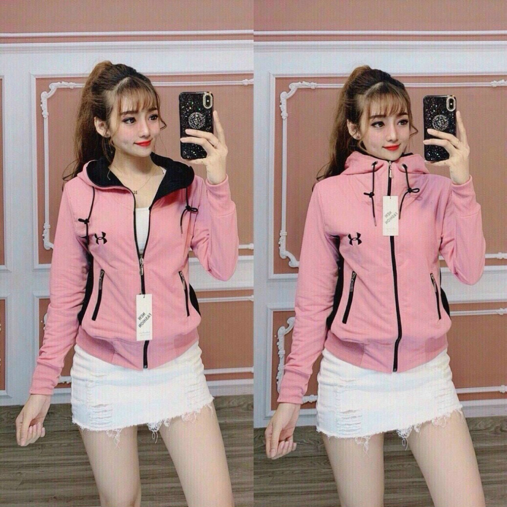 Áo khoác thời trang nữ mặc chống nắng có nón chất da cá thêu logo tay dài có 5 màu siêu dễ thương