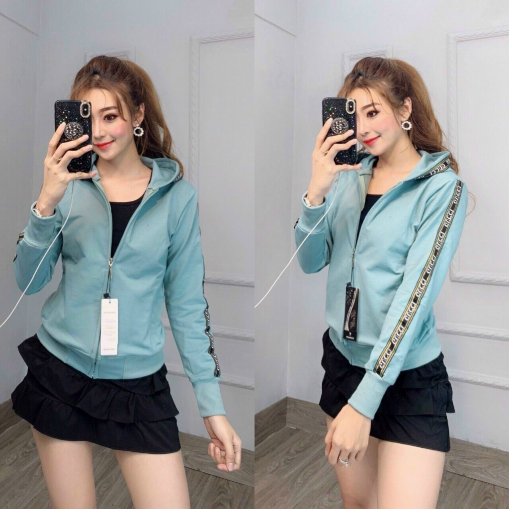 Áo khoác thời trang nữ có nón mặc ngoài nhẹ chất da cá viền tay mặc mát không quá dày thích hợp mặc chống nắng có 6 màu