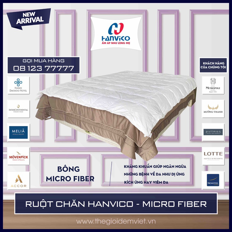 RUỘT CHĂN HANVICO MICROFIBER  CAO CẤP, SIÊU NHẸ, KHÁNG KHUẨN - HÀNG CHÍNH HÃNG