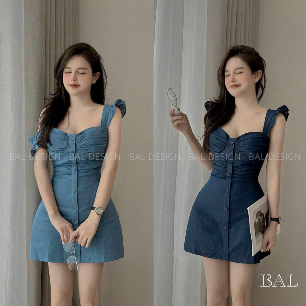 Đầm nữ jean đóng cúc thiết kế tiểu thư sang chảnh hợp đi dạo, đi tiệc, đi chơi