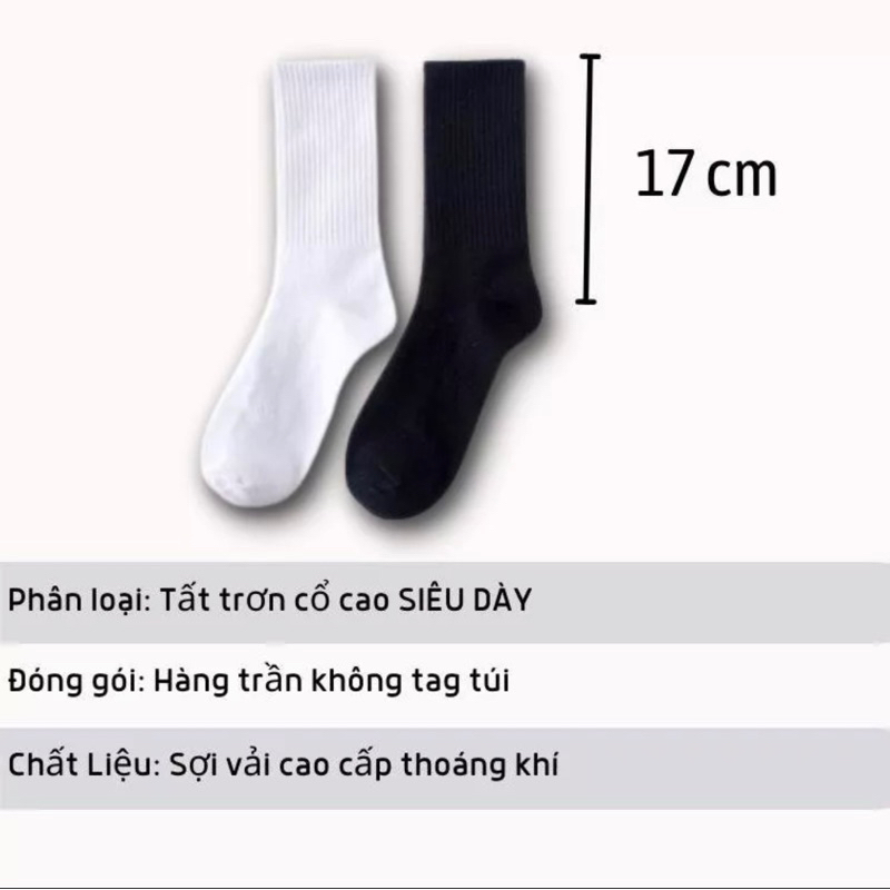Tất trơn cao cổ 2 màu đen trắng bassic chất cotton thoáng mát