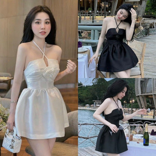 Đầm váy nữ cúp ngực cổ chéo đính nơ ngực [Có Lót] xinh xắn dành cho các nàng diện đi chơi, đi tiệc.