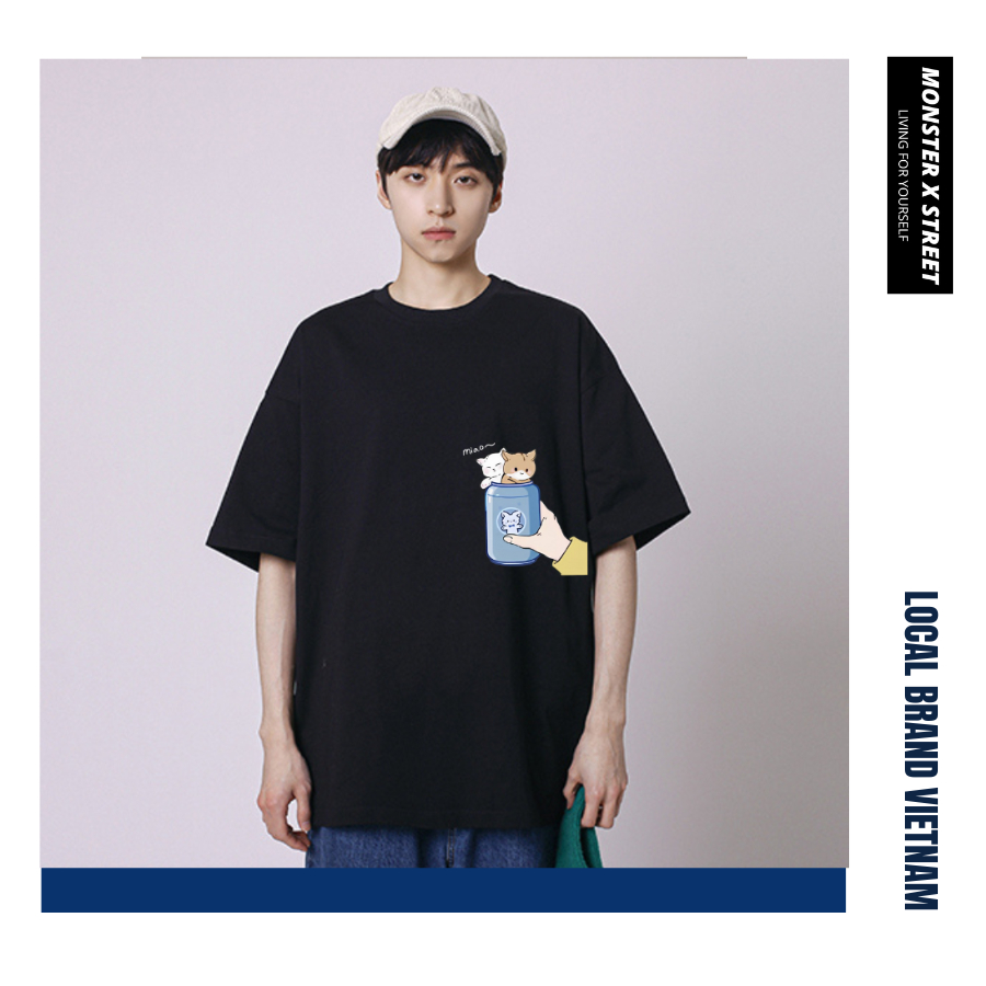 Áo thun unisex MONSTER X STREET Mèo Lon Nước phông tay lỡ nam nữ form rộng Local Brand