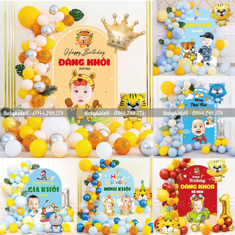 KÈM BACKDROP IN ( HÌNH BÉ + TÊN + TUỔI ) - Set Trang Trí SINH NHẬT XANH CHO BÉ TRAI TUỔI CỌP siêu đáng yêu