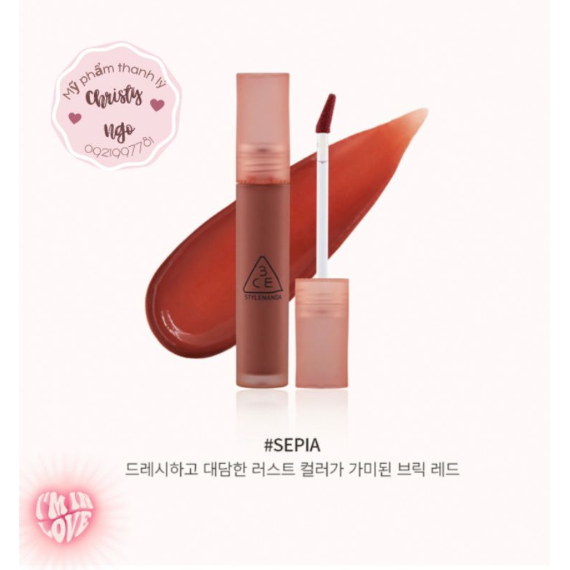 SON KEM 3CE BLUR WATER TINT MÀU SEPIA CỰC ĐẸP