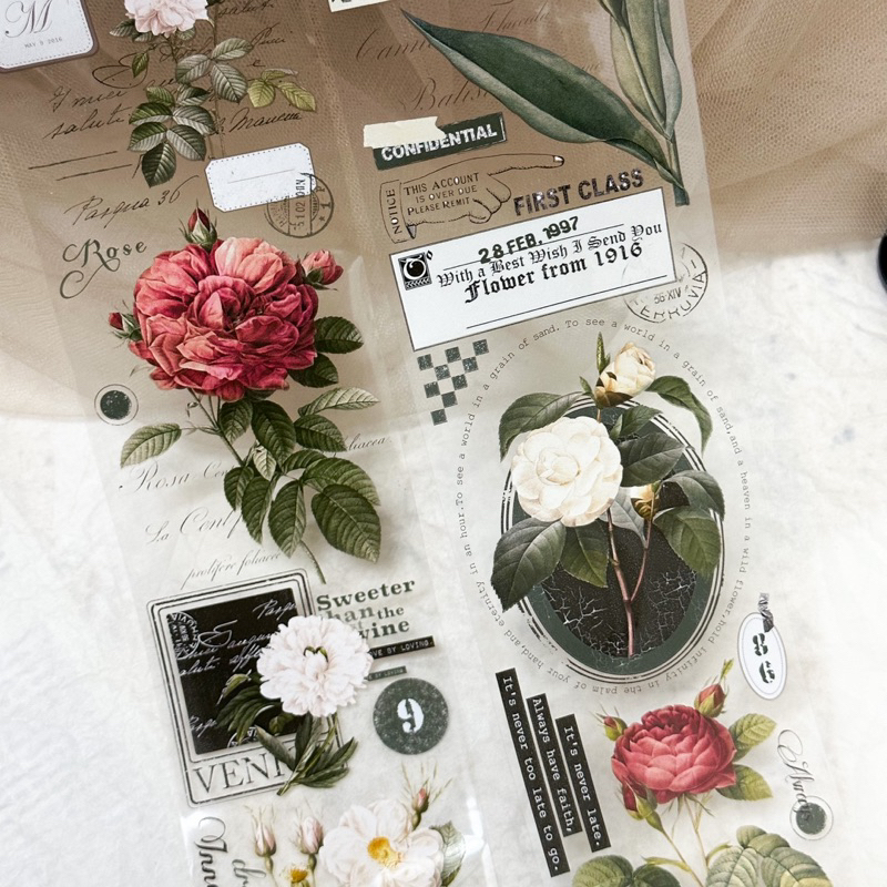 Saunery - Băng dán PET tape hoa cổ điển Vintage - Yi’er (100cm)