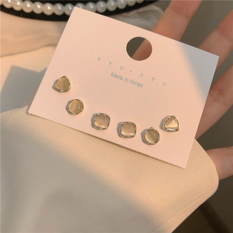 Bộ 3 đôi bông tai mặt đá nhỏ gọn trẻ trung cá tính khuyên tai nữ phong cách Hàn Quốc