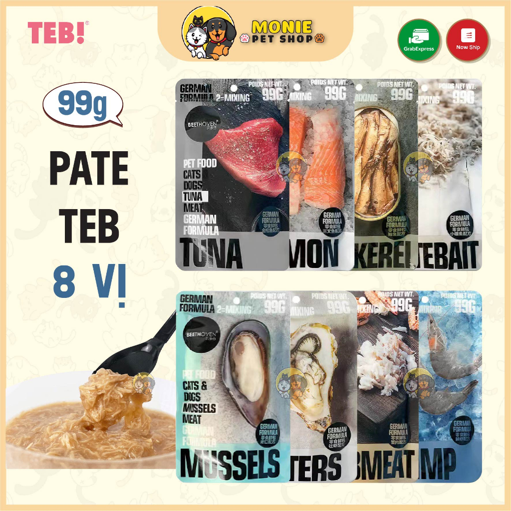 Pate gói dạng súp thịt tươi cho chó mèo cao cấp TEB 8 vị 99g