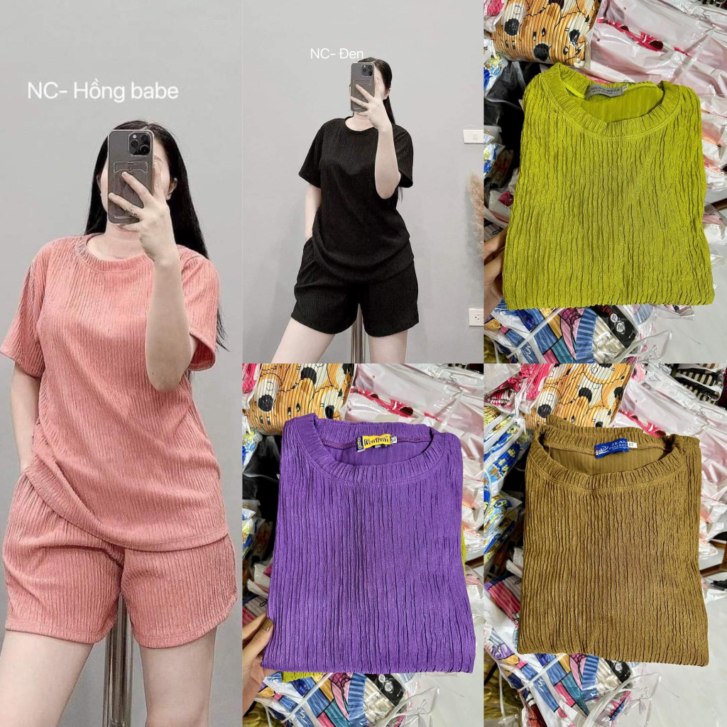 [Siêu Sale] Set Đồ Bộ Đùi Vải Xốp Nhập Tay Ngắn Có Thể Giặt Bằng Máy