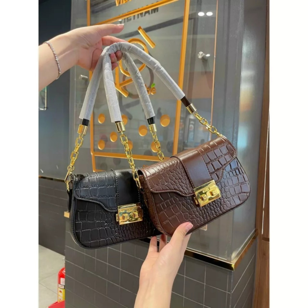 Túi xách nữ túi kẹp nách cầm tay đeo chéo đeo vai da vân cá sấu cao cấp phong cách Hàn Quốc TKNADA08+ hình thật