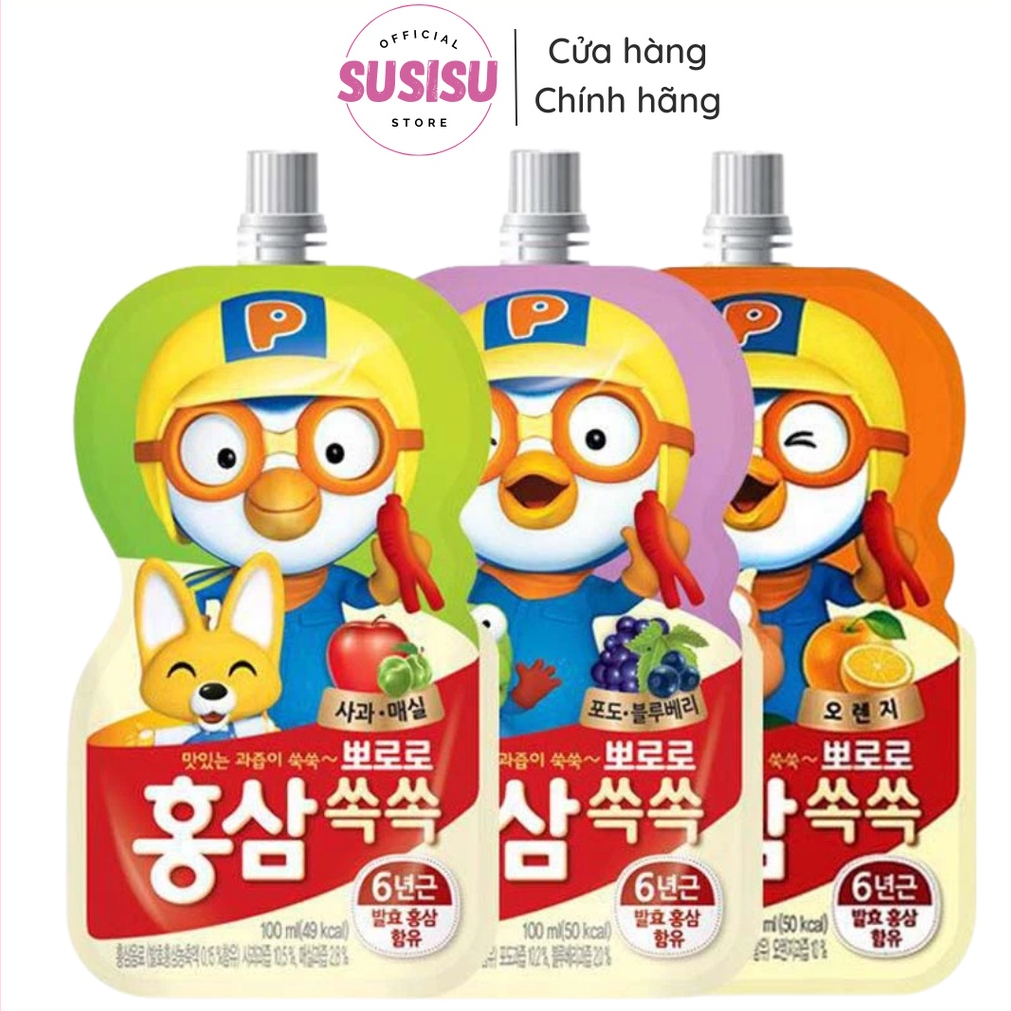 Nước Uống Hồng Sâm Lên Men Hàn Quốc PALDO 100ml /Nước trái cây trẻ em Pororo Hàn Quốc vị Táo/Nho/Cam
