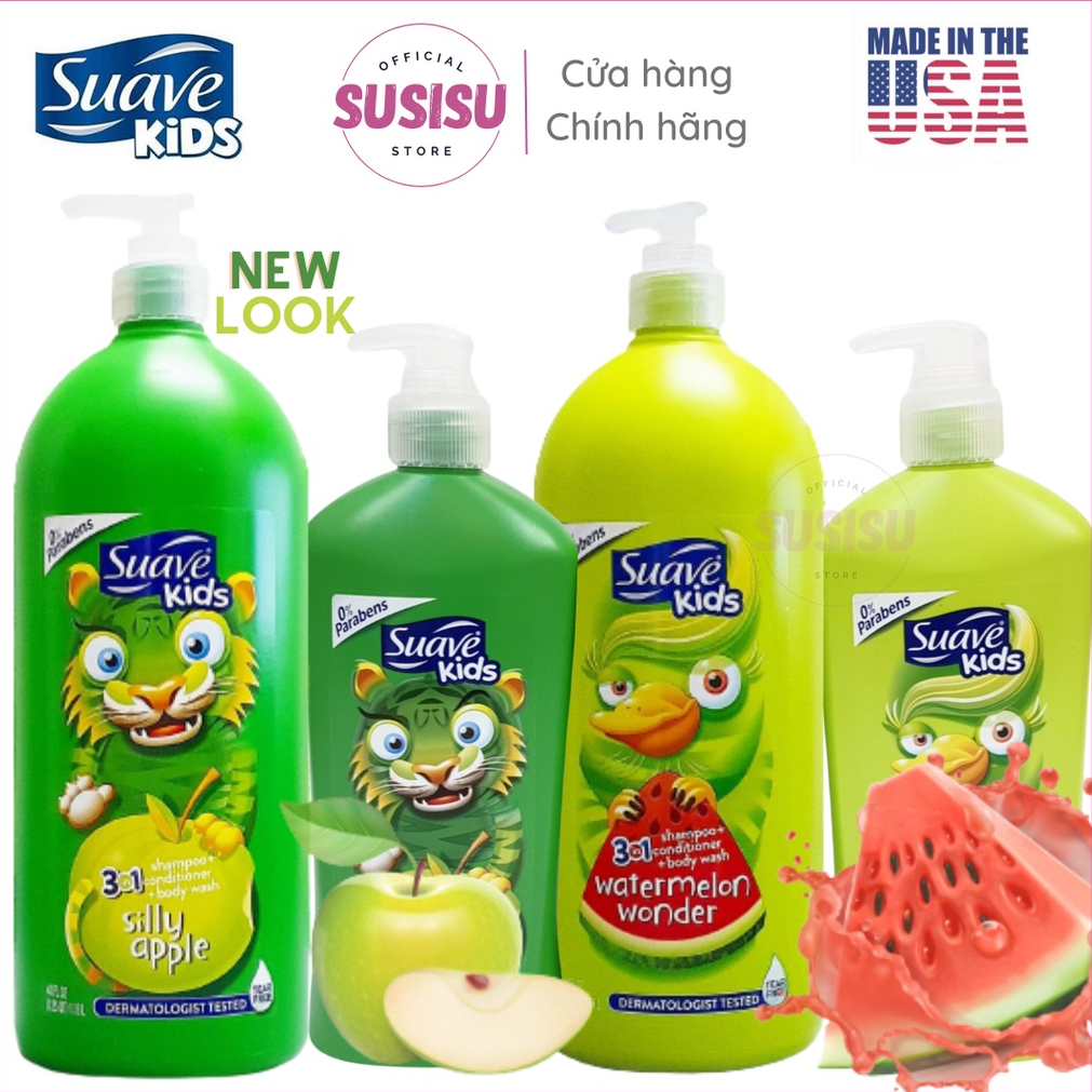 Sữa tắm gội cho bé SUAVE Kid 3 trong 1 Watermelon Wonder (dưa hấu - táo) 1.18l-532ml