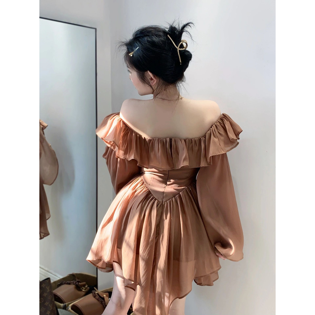 VÁY ĐẦM DÀI TAY TRỄ VAI BÈO DÁNG XOÈ TGFASHION