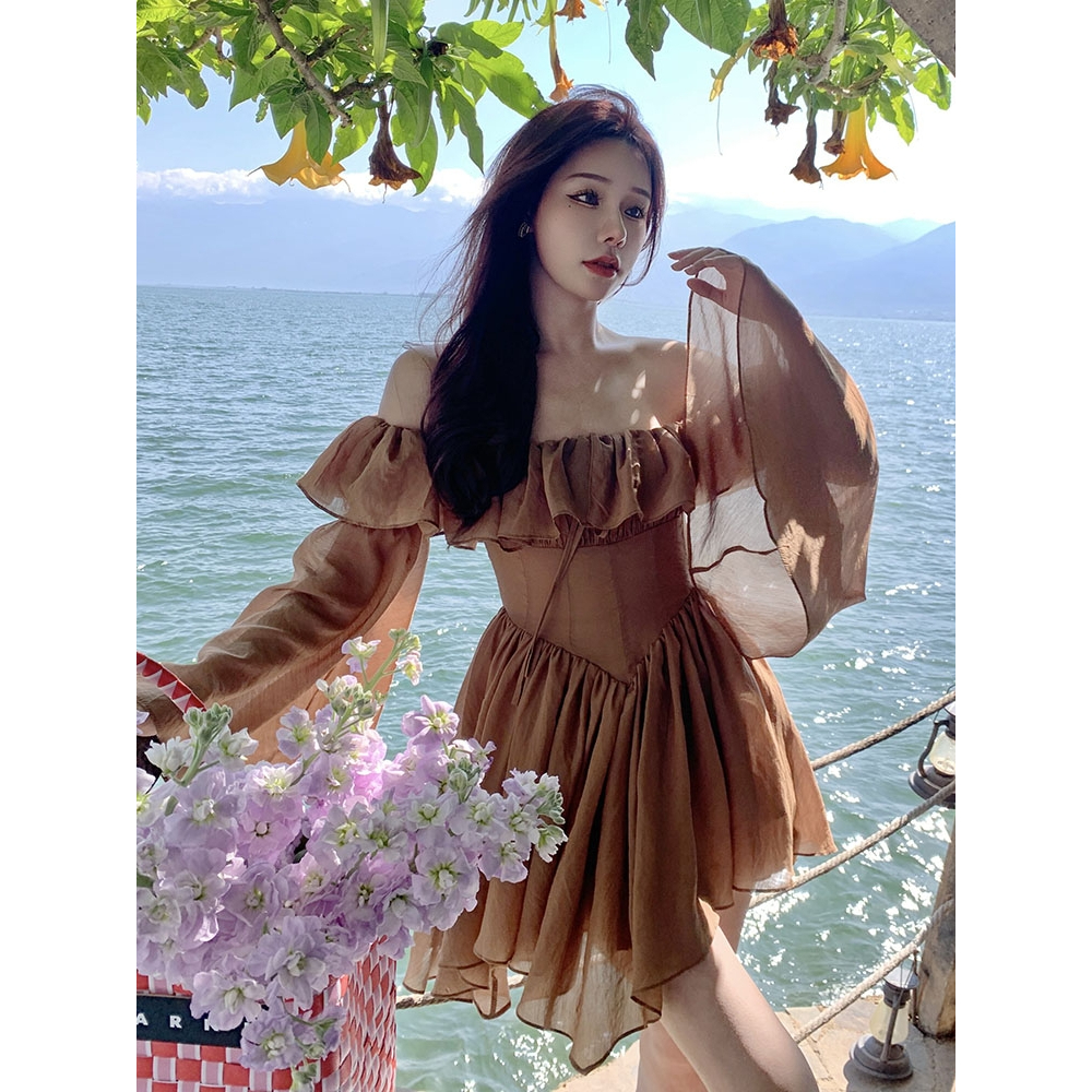 VÁY ĐẦM DÀI TAY TRỄ VAI BÈO DÁNG XOÈ TGFASHION