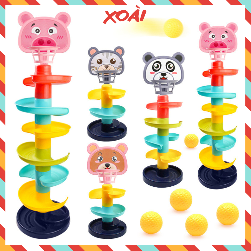 Đồ chơi bóng rổ cho bé, Thả bóng xoay tròn, Tháp bóng lăn, Cầu trượt thả bóng cho trẻ em nhiều màu sắc an toàn cho bé
