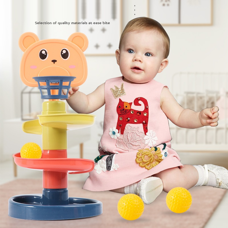 Đồ chơi bóng rổ cho bé, Thả bóng xoay tròn, Tháp bóng lăn, Cầu trượt thả bóng cho trẻ em nhiều màu sắc an toàn cho bé