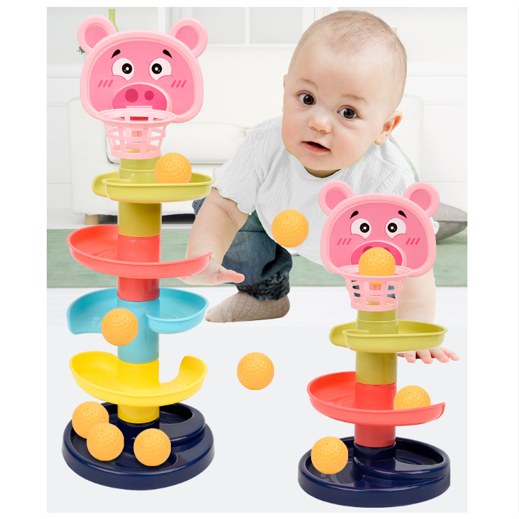 Đồ chơi bóng rổ cho bé, Thả bóng xoay tròn, Tháp bóng lăn, Cầu trượt thả bóng cho trẻ em nhiều màu sắc an toàn cho bé