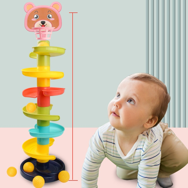 Đồ chơi bóng rổ cho bé, Thả bóng xoay tròn, Tháp bóng lăn, Cầu trượt thả bóng cho trẻ em nhiều màu sắc an toàn cho bé