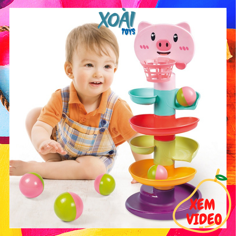 Đồ chơi bóng rổ cho bé, Thả bóng xoay tròn, Tháp bóng lăn, Cầu trượt thả bóng cho trẻ em nhiều màu sắc an toàn cho bé