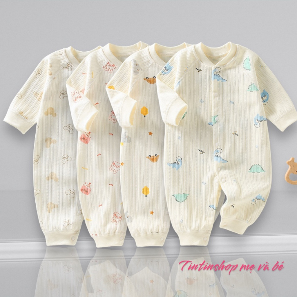 Áo liền quần Bodysuit dài tay vải cotton organic cho bé trai bé gái hàng Quảng Châu xuất Hàn SLT35