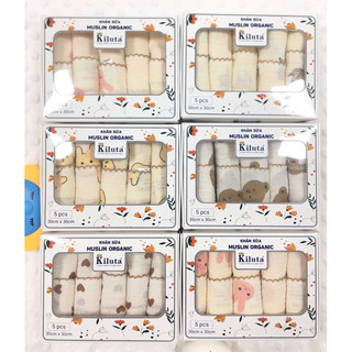 Set 5 khăn xô muslin kiluta siêu mềm mịn cho bé trai/gái