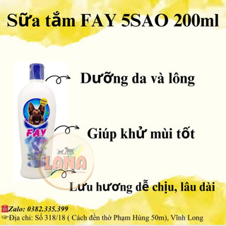 Sữa Tắm FAY 5 sao 200ml - Diệt Ve Rận Bọ Chét- Mượt Lông- Khử Mùi Hôi Chó