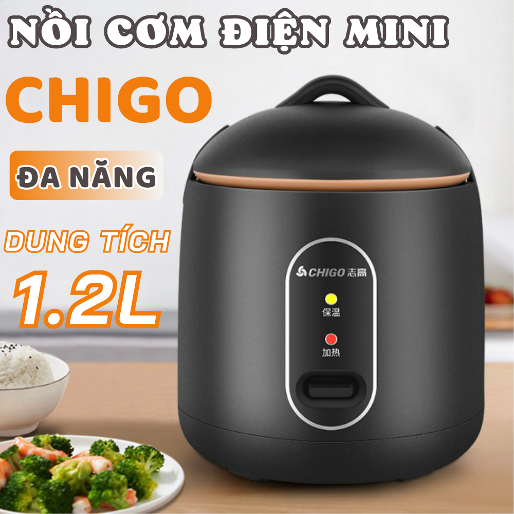 Nồi cơm điện mini đa năng Chigo dung tích 1.2L công suất 600w nấu cháo súp hầm, thiết kế chống dính an toàn cho sức khỏe