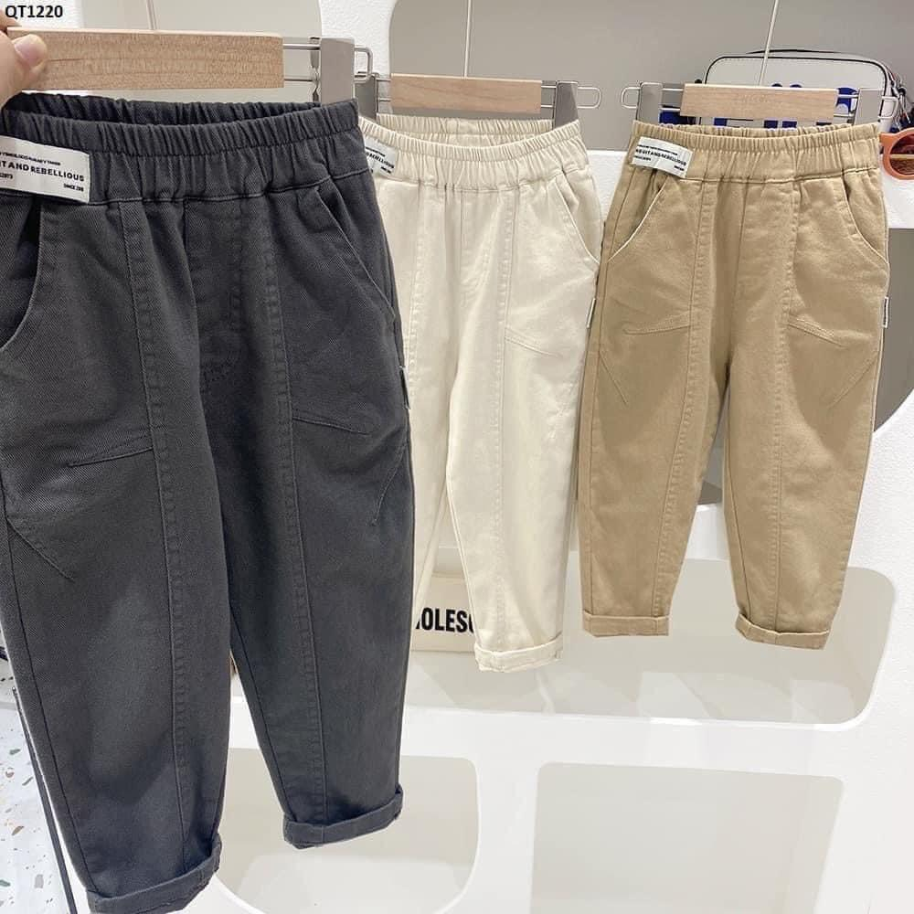 Quần kaki dài thêu chữ gân giữ cho bé trai