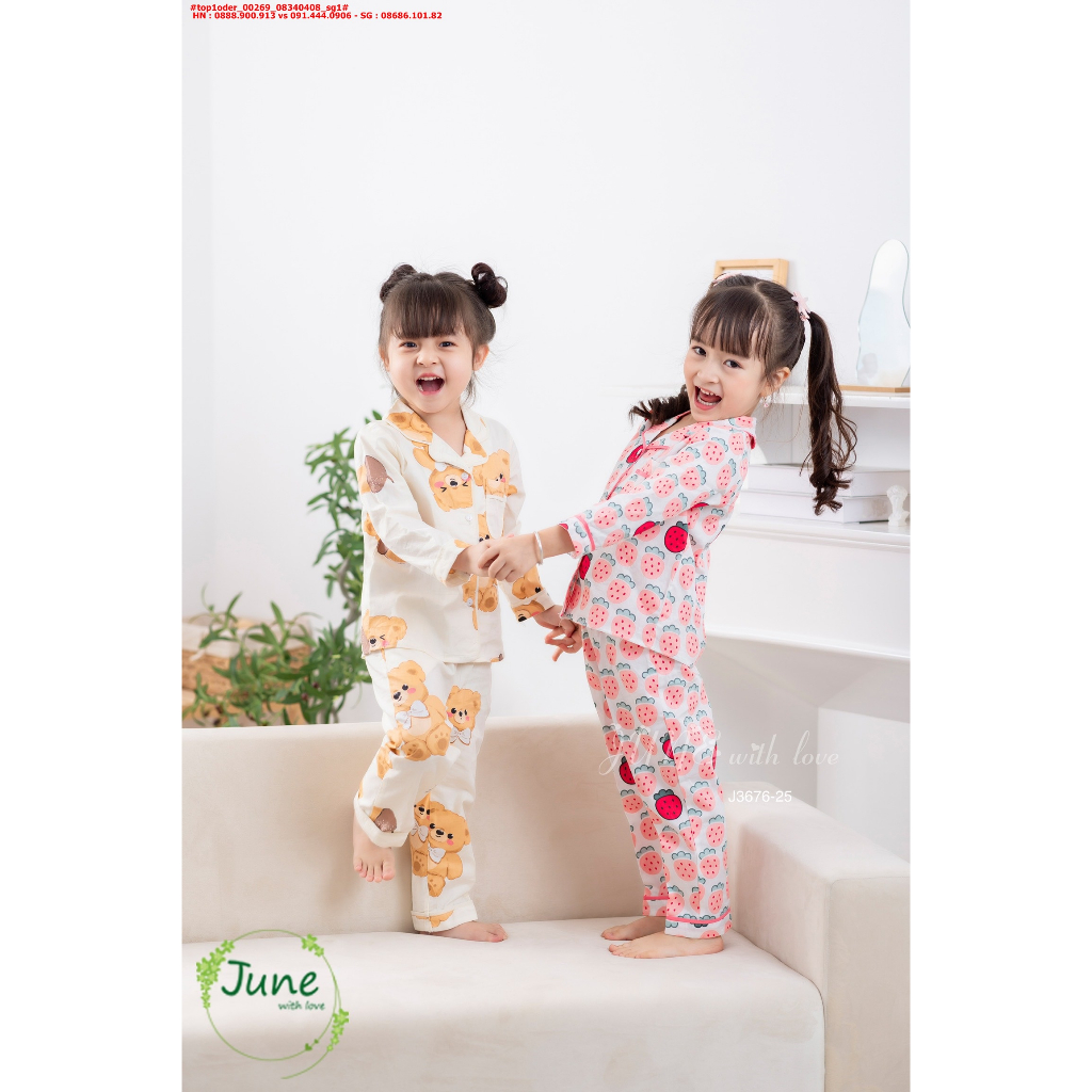 ☘️Hàng sỉ HN☘️ Bộ pizama dài tay cho bé gái, chất liệu thô lụa mềm mịn, size 1t-10t, top1order_00269_08340408_sg1