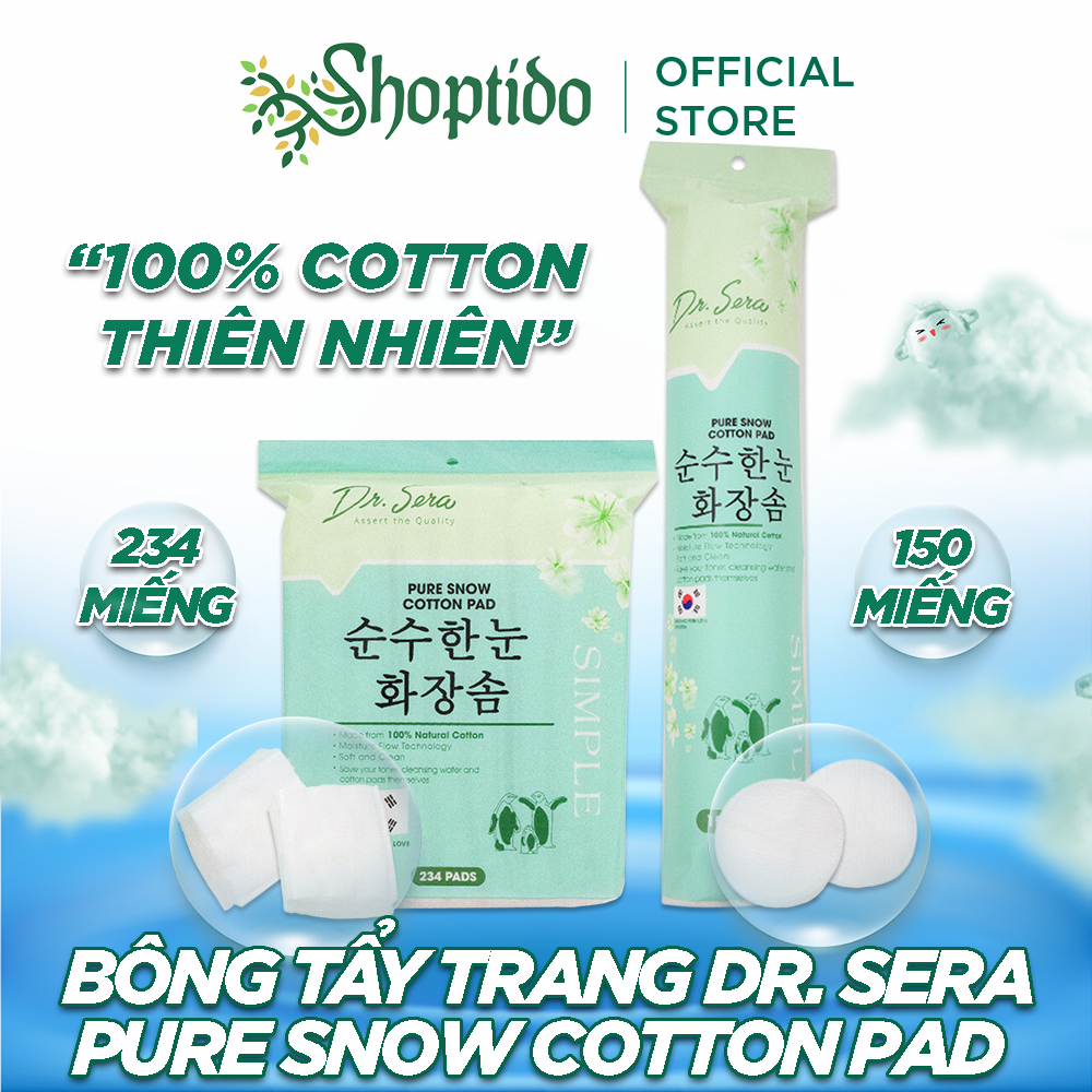Bông tẩy trang vải cotton mềm mịn Dr.Sera Pure Snow Cotton Pad 150 miếng/234 miếng Npp Shoptido