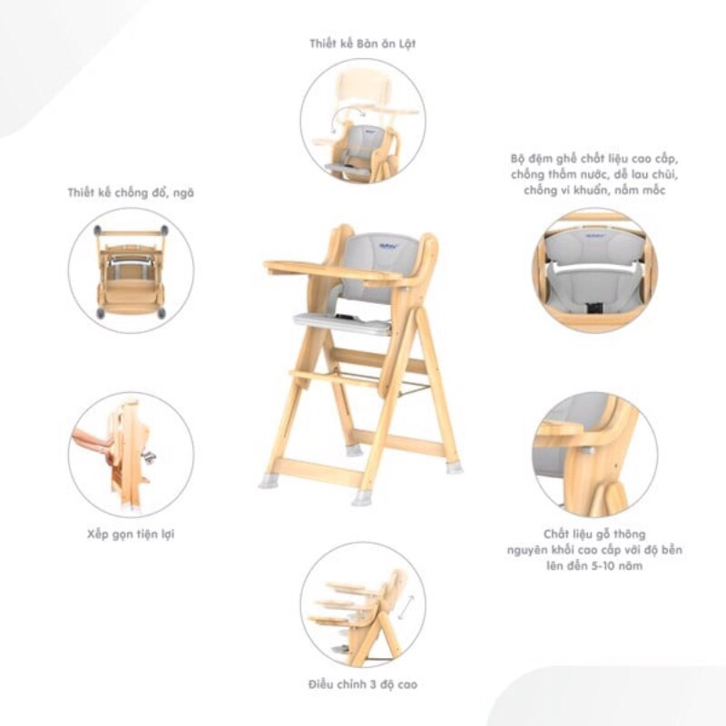 Ghế ăn dặm cho bé bằng gỗ cao cấp đa năng Autoru H1 - Thu Hiền Shop