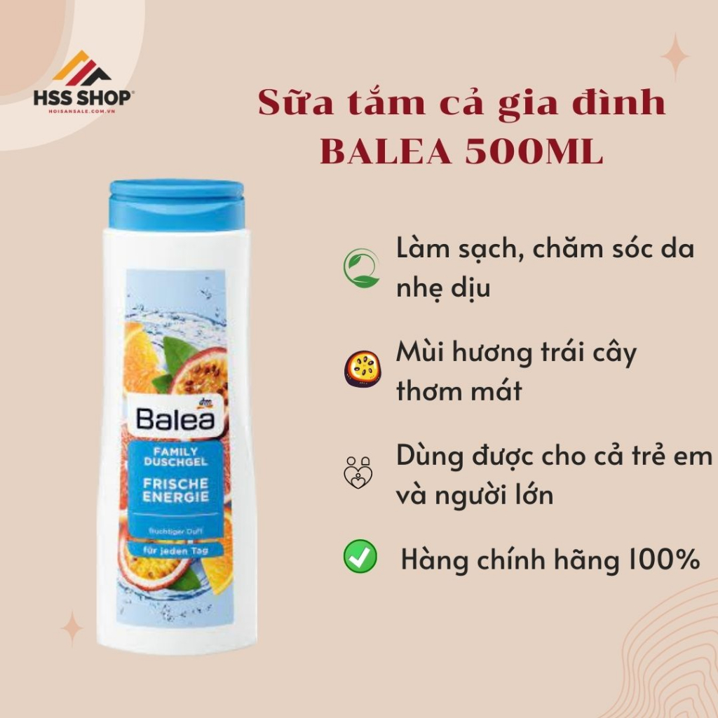 Bộ sữa tắm và dầu gội Balea 500ml Family dành cho cả gia đình