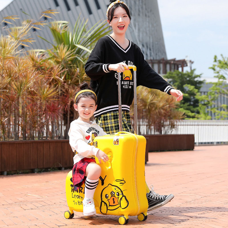 Xe Đẩy Trẻ Em Vịt Nhỏ Vịt Màu Vàng Tùy Chỉnh Có Thể Gập Bánh Xe Đa Năng Có Thể Ngồi Và Đi Xe Vali Nam Và Nữ Vali