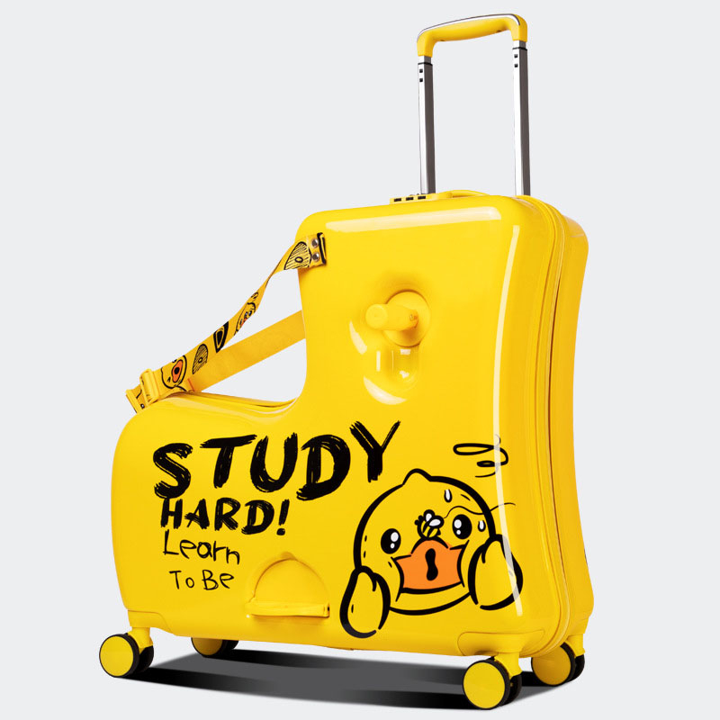 Xe Đẩy Trẻ Em Vịt Nhỏ Vịt Màu Vàng Tùy Chỉnh Có Thể Gập Bánh Xe Đa Năng Có Thể Ngồi Và Đi Xe Vali Nam Và Nữ Vali