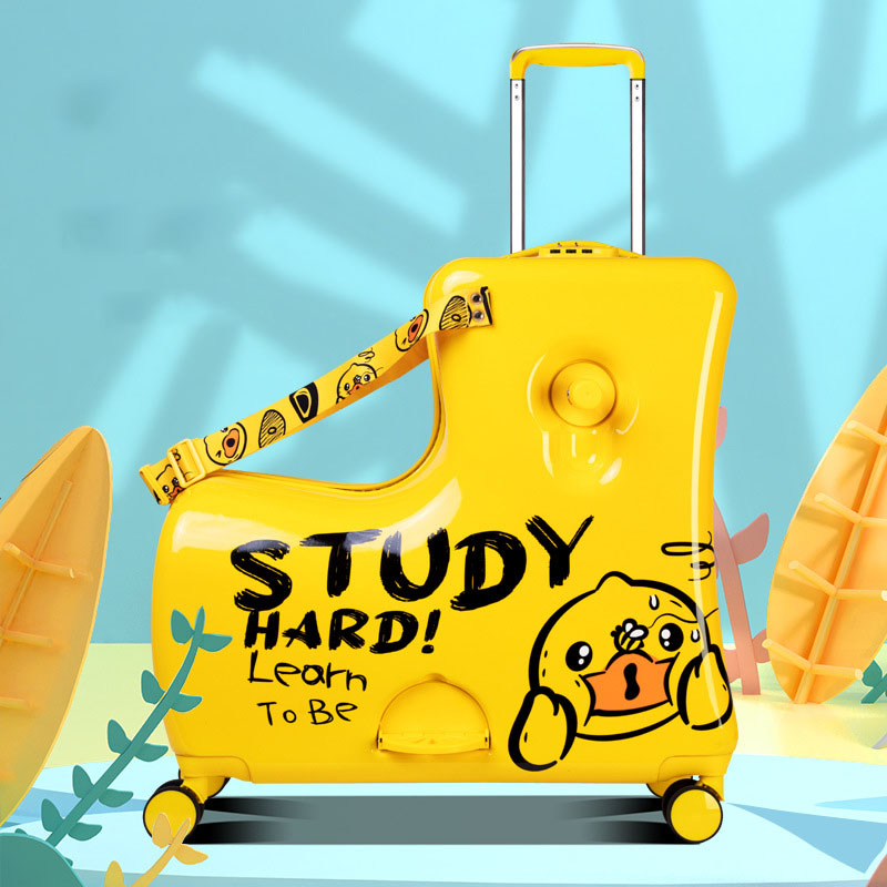 Xe Đẩy Trẻ Em Vịt Nhỏ Vịt Màu Vàng Tùy Chỉnh Có Thể Gập Bánh Xe Đa Năng Có Thể Ngồi Và Đi Xe Vali Nam Và Nữ Vali