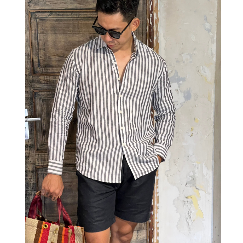 Áo Sơmi Tay Dài Nam  Linen Sọc Đơn Giản Thoáng Mát