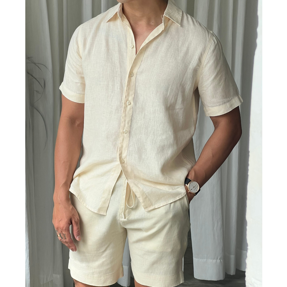 Áo Sơmi Linen Nam Cao Cấp Tay Ngắn Trơn