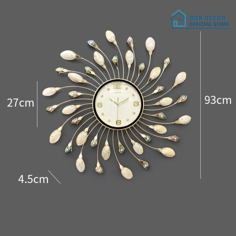 Đồng Hồ Treo Tường Trang Trí Phong Cách Bắc Âu Khảm Bào Ngư Cao Cấp Nghệ Thuật Kim Trôi Box Decor BD002