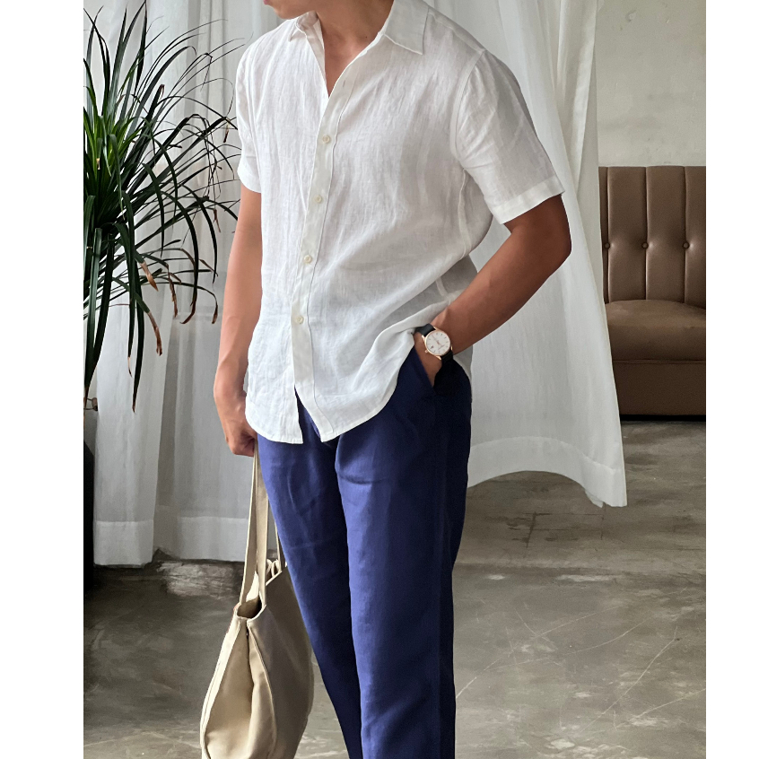 Áo Sơmi Linen Nam Cao Cấp Tay Ngắn Trơn