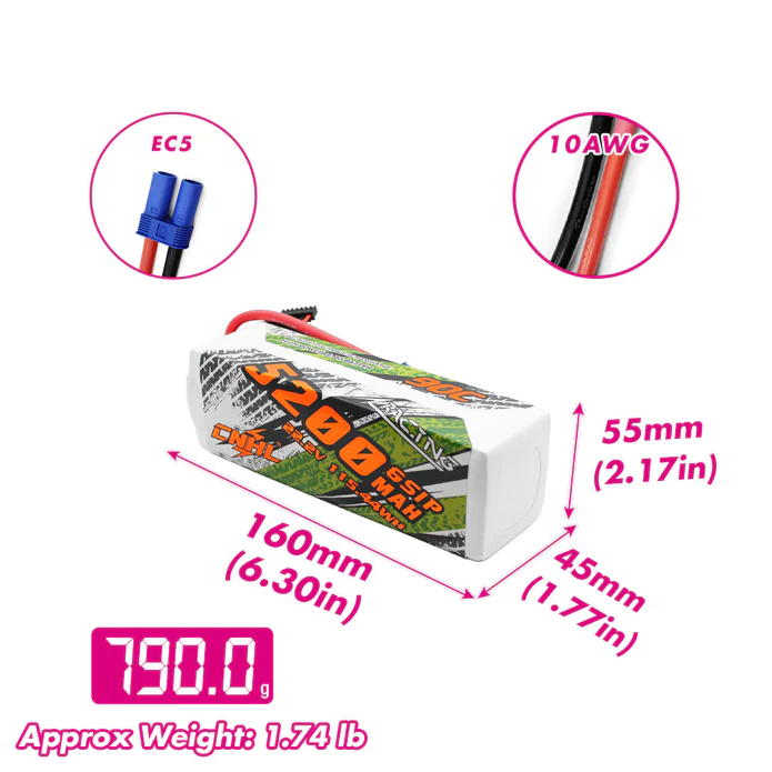 Pin CNHL Racing Series 5200mAh 22.2V 6S 90C có phích cắm EC5