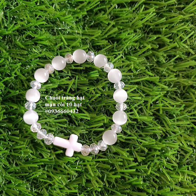 Chuỗi tràng hạt mân côi công giáo màu trắng 10 hạt 8li 10li đeo tay - quà tặng công giáo