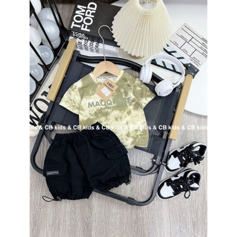 Quần áo bé trai, set bộ áo cotton loang mix quần short kaki túi hộp mềm mại cho bé 10-30kg